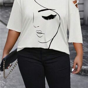 Chicme white cool top with black outline design on front. New